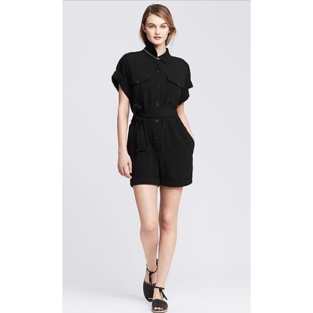 Banana Republic Belted Romper Womens Size 2 Black Neutral Minimalist NWOT